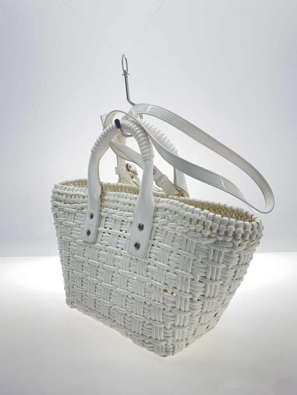 Balenciaga Basket Tote Bag faux Bistr leather woven White
